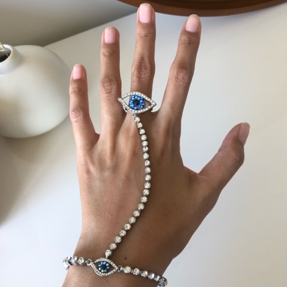 Blue Evil Eye Finger Chain Bracelet